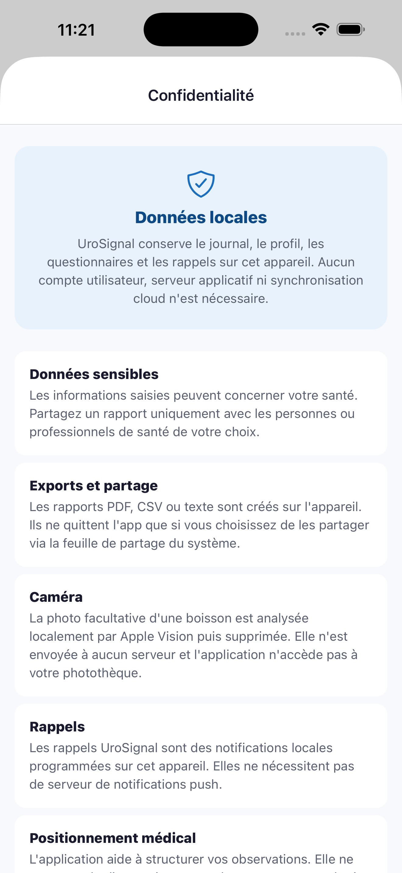 Écran confidentialité locale